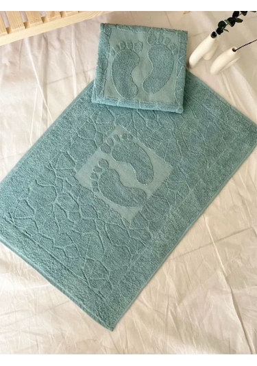 Taş Desenli Kaymaz Taban Ayak Paspası 50x70cm Hızlı Su Emiciliğine Sahip Mint Yeşili