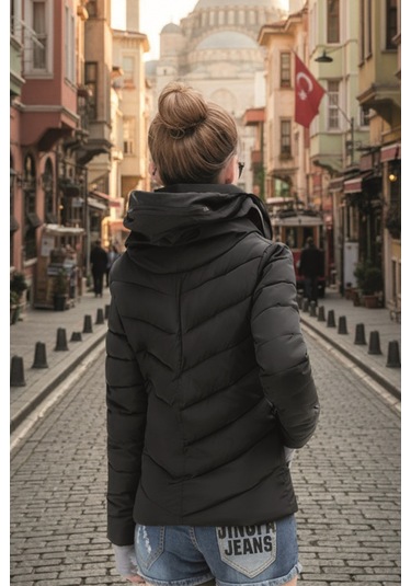 Günlük Kısa Kışlık Şişme Kadın Mont Co801syh4 Siyah