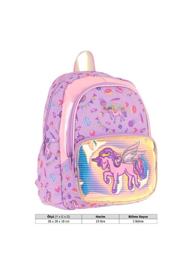 Kaukko Kids Üç Gözlü Kız Çocuk Okul Sırt Çantası Nakışlı Unicorn Desenli - L5221 Lila
