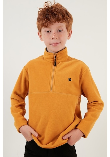 Lela Yumuşak Dokulu Fermuarlı Dik Yaka Şardonlu Kışlık Unisex Çocuk Polar 5905002 Hardal