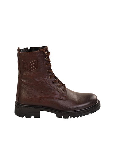 Erkek İçi Kürklü Fermuarlı Deri Casual Postal Bot Kahverengi
