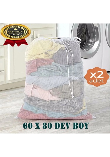 2 Adet Perde Ve Çamaşır Yıkama Filesi 60x80 Battal Boy Beyaz