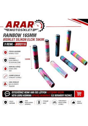 Rainbow 165mm Bisiklet Silikon Elcik Takım 3 Renk-arr3116