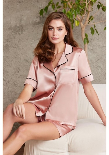 Pierre Cardin Brandy Kadın Saten Biyeli Pijama Takımı 1205 Bronz