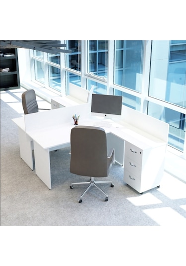 Burovena Vena Nil L Workstation Ikili Çalışma Masa 3 Panelli 294Cm X 16...
