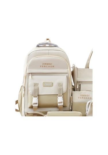 Suntek Okul Çantaları Set Tuval Sırt Çantası Kalem Çanta Bej