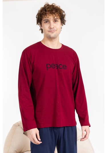 Erkek Penye Pamuk Regular Kalıp Sıfır Yaka Kaliteli Pijama Takımı A803123-bordo Bordo
