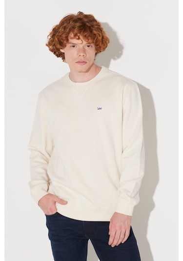 Regular Fit Normal Kesim %100 Pamuk Bisiklet Yaka Şardonlu Kırık Beyaz Sweatshirt L81ıry102 Beyaz