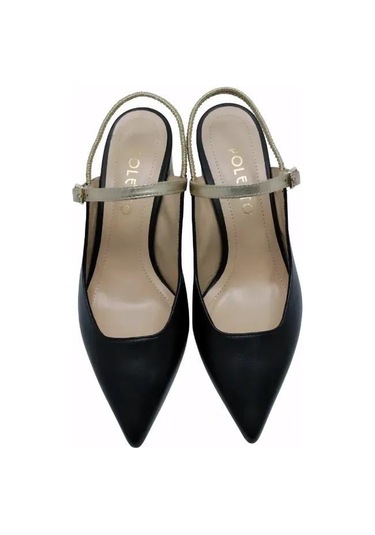 Poletto Hakiki Deri Sıyah-altın Ayakkabı Stiletto 9841 88-1342 Siyah