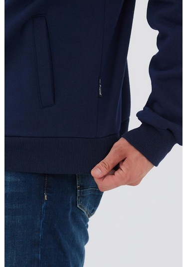 İçi Pamuklu Fermuarlı Dik Yaka Yan Cepli Erkek Lacivert Hırka 001