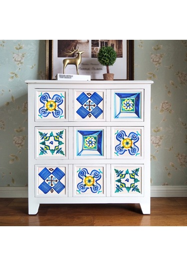 Kosona Klasik Mavi Desenli Pvc Duvar Stickerları 20x20cm 10 Adet - Kolay Uygulama, Kalıcı Ve Temiz Kaldırma Özelliği