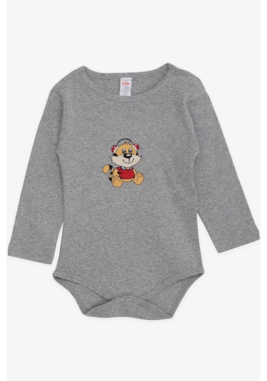 Breeze Erkek Bebek Çıtçıtlı Zıbın Body Eğlenceli Köpekcik Baskılı 9 Ay-3 Yaş, Koyu Gri Melanj