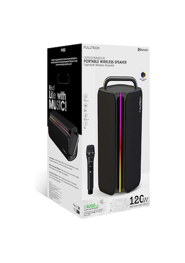 Fulltech Fxs2 Taşınabilir Kablosuz Bluetooth Hoparlör Siyah 120w Güç, Rgb Işık, Ipx4 Su Geçirmez,