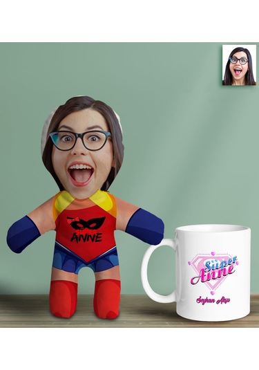 Bk Gift Kişiye Özel Fotoğraflı Süper Anne Bebek Yastık Ve Kupa Bardak Hediye Seti-7, Anneye Hediye, Anneler Günü Hediyeleri Kobitmeyencom30625 Bk Gift