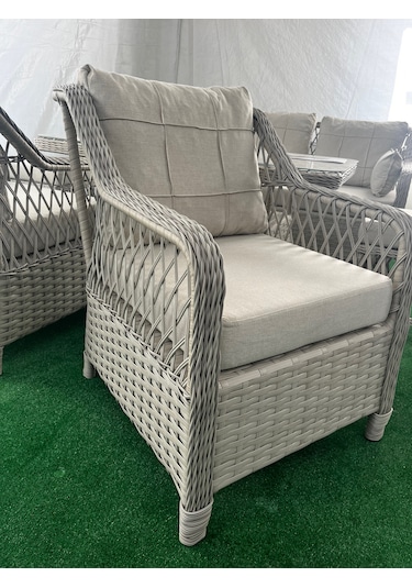 Petra Galvanizli 3+1+1+masa 80x140 +2 Puf Bahçe Balkon Mobilyası Açık Krem
