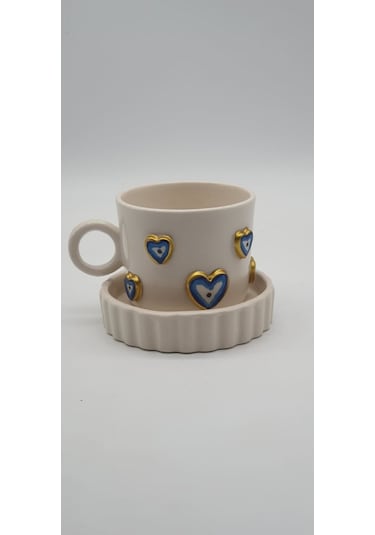 Altın Yaldız Çok Kalpli Nazar Fincan Mug