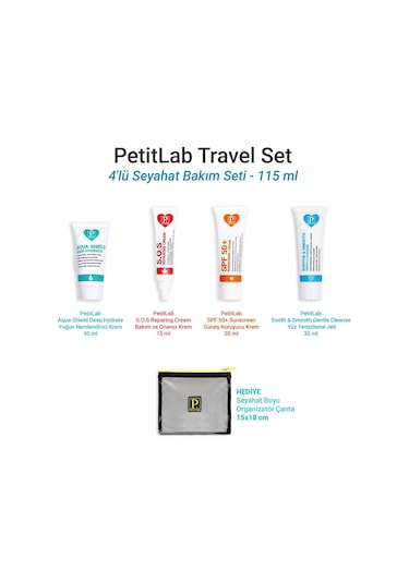 Petitlab Travel Set 4'lü Seyahat Bakım Seti Organizatör Çanta Hediyeli Siyah