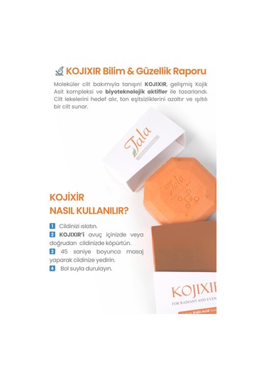 Tala Kojixir Moleküler Kojik Asit Sabunu Leke Karşıtı & Cilt Tonu Eşitleyici Zerdeçal Tanecikli 120 Gr 8682750475714 Zerdeçal