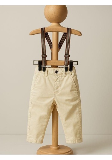 Erkek Bebek Askılı Pantolon-15710 Krem