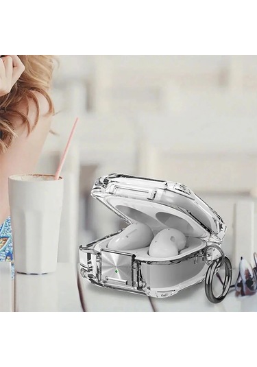 Caseonn Samsung Galaxy Buds Live - Buds Pro Kılıf Transparan Emniyet Kilitli Füme