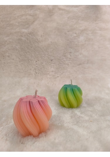 Dalga Desenli Dekoratif Mum, Tek Renk Pembe