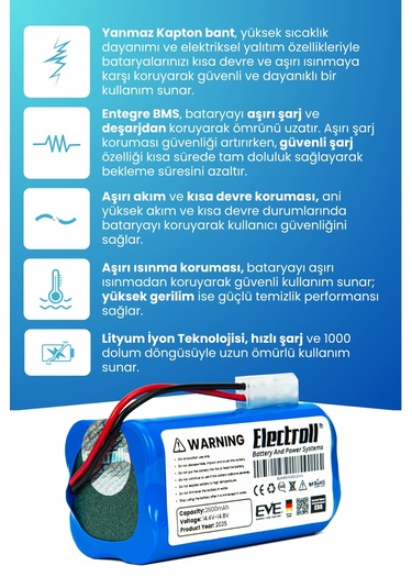 Xiaomi Robot Vacuum E12 Uyumlu Batarya 2600mah Pil