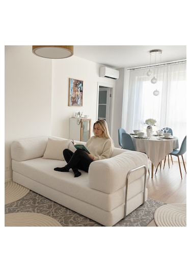 Fitilli Kadife Yıkanır Silinir Pratik Yer Yatağı 50 Dns Bondex Krem 100x200 Kanepe