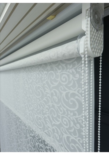 Çift Mekanizmalı Tül+stor Güneşlik Perde Çiftli Sistem - 2 Perde Tek Ürün Beyaz