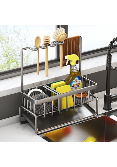 Gajeena Sıvı Toplayıcılı Sürekli Suyu Çeken Sıfır Alanda Mutfak Sünger, Çelik Top Ve Bezi Saklama Rakası Ayarlanabilir Siyah Diğer