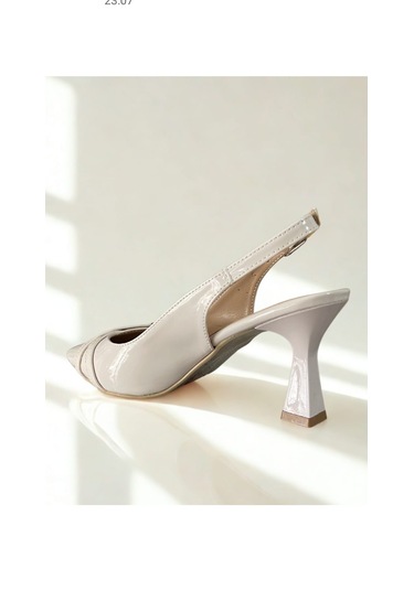 Bej Rugan Sivri Burun İnce Topuklu Kayışlı Stiletto Açık Bej