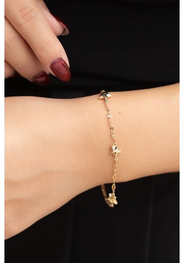 Cenova Kuyumculuk 14 Ayar Altın Yıldız Charm Kadın Bileklik Sarı Altın