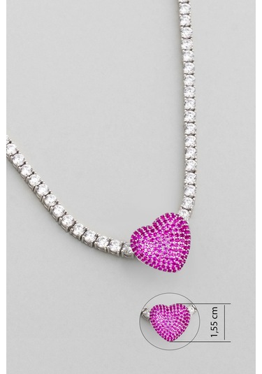 Pembe Kalp 18 Ayar Beyaz Altın Kaplama Gümüş Charm