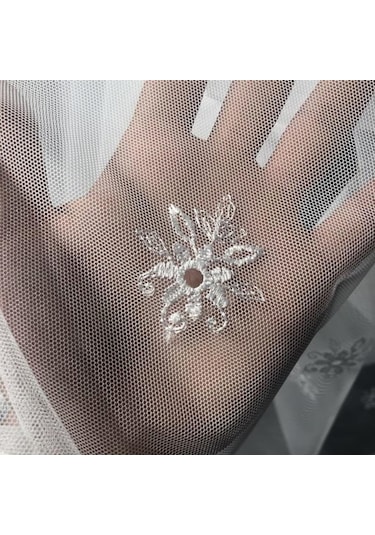 Tül Perde Grek Zemin Sedef Sim Işlemeli B14803 Ekru