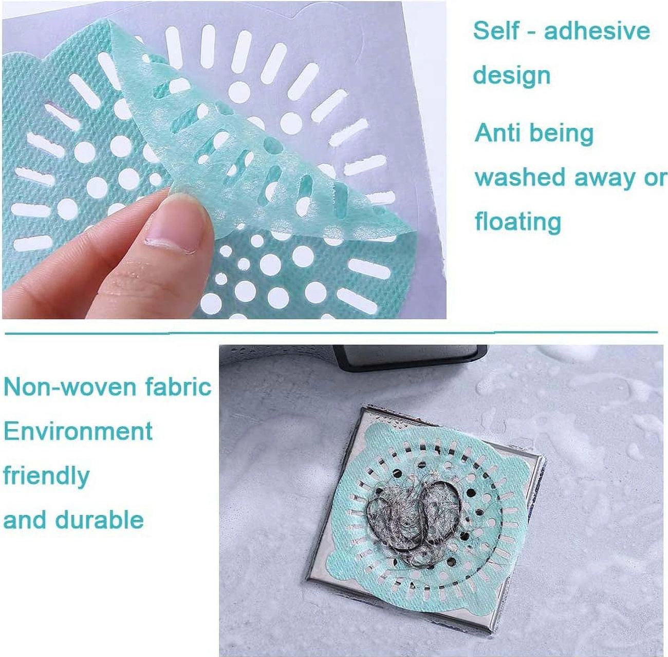Kosona Banyo Mutfak Su Tüpü Saç Toplayıcı, Tek Kullandım Nonwoven Filtre, 10cm Su Geçirmez, 60 Adet Yeşil Yeşil