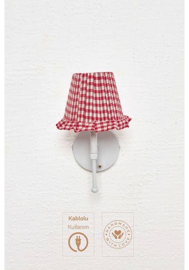 Kırmızı Pötikare Kablolu Duvar Aydınlatması Aplik - Alt Beyaz Kırmızı