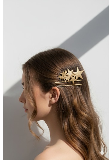 Yıldız Desneli Metal Toka Ve 2 Adet Tel Toka, Toplam Üç Adet Metal Toka Altın