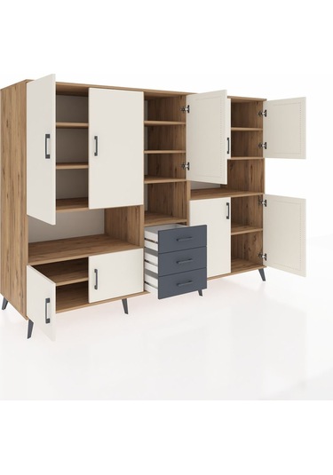 Kronos Dolap 13 Raflı 3 Çekmeceli 9 Kapaklı 220x59x163 Çam-aytaşı Çam-aytaşı/antrasit