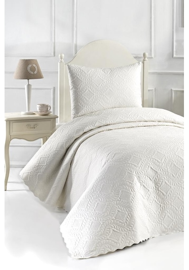 Ultrasonik Kapitoneli Elite Tek Kişilik Yatak Örtüsü Krem Krem