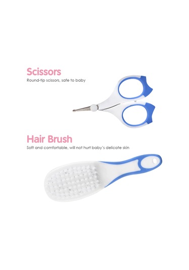 Xindoker Bebek Bakımı 6'lı Set: Tırnak Kırıcı, Tarak, Fırça, Gümüş, Kesici - Mavi - Güvenli Abs Malzeme