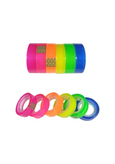 Renkli Şeffaf Para Bandı Şeffaf Rengarenk Selobant Bant - 6 Adet 1