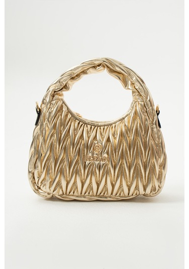 Elizan Nakışlı Modern Tasarım Altın Gold Çapraz Kadın Çantası Siyah