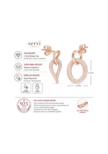Servi 925 Ayar Gümüş Pavé Damla Küpe -23 Gümüş - Pembe