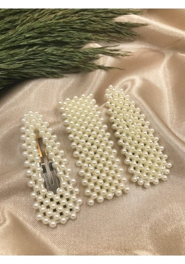 Çelikonline Kadın Toka Üçlü Çıtçıt Inci Toka Beyaz