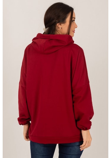Armonika Kadın Bordo Kapüşonlu Cepli Sweatshirt Arm-21k024027