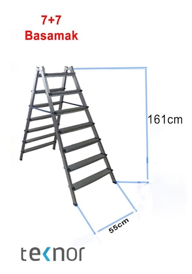 Çift Taraflı Dayanıklı 7+7 Metal Basamaklı Merdiven