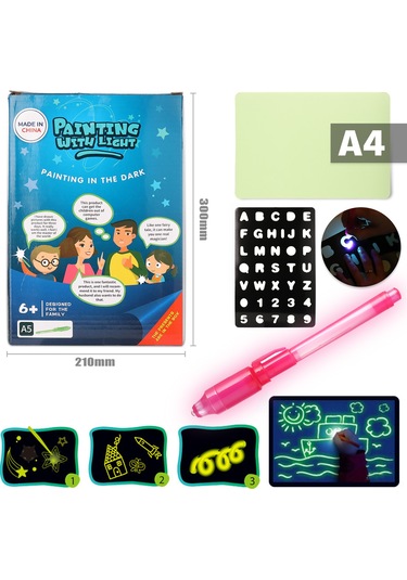 Ximistore9 Çocuklar İçin A4 Boyutlu 3d Işıklı Boyama Tahtası - Fosforlu Çizim Paneli Ve Işık Marker İle Kreativite Geliştirir Çok Renkli