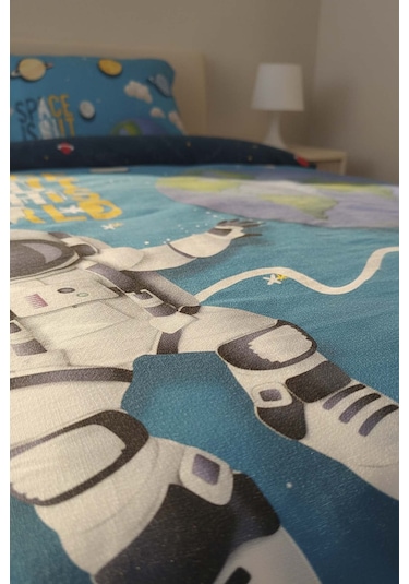 Little Astronot %100 Pamuklu Junior Tek Kişilik Nevresim Takımı Çok Renkli