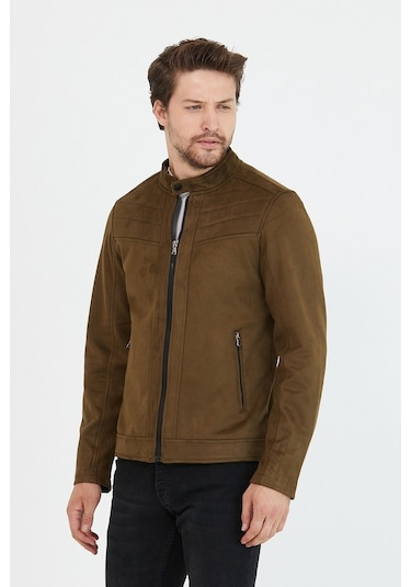 Erkek Haki Dar Kesim Süet Ceket Mont- Haki