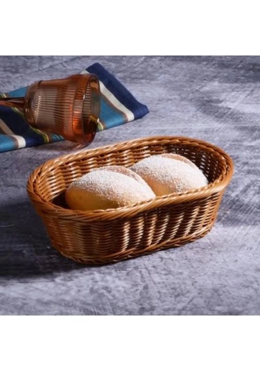 Kosova Spt265 Haır Örgülü Plastik Oval Ekmek Sepeti Açık Kahverengi