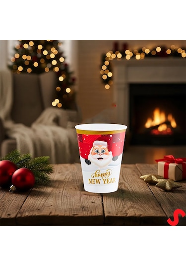 Yılbaşı Noel Baba Karton Bardak - 8 Adet